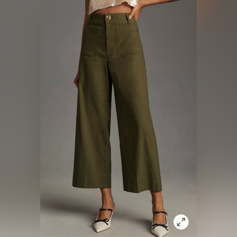 Anthropologie Colette Wide Leg Crop Green Pants Size 25